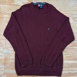 heavyweight darkred burgundy chaps ralph lauren hand framed knit grandpa sweater